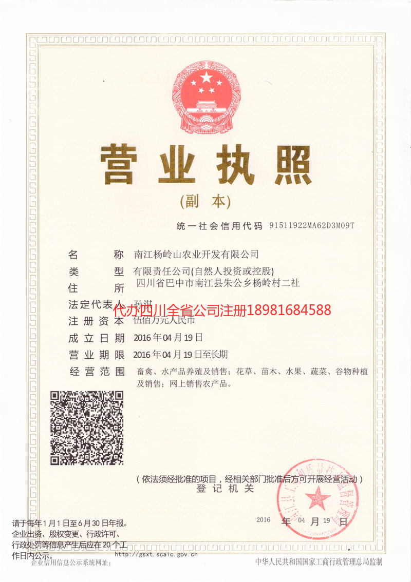 德阳市德阳市杨岭山农业开发有限公司